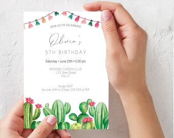 Fiesta Birthday Party Invitation printable, Cactus Birthday Invite template, digital Download  PDF