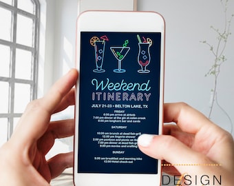 Neon Weekend Reiseplan Vorlage - Digitaler Wochenend Reiseplan - Digitaler Reiseplan Download - Cocktails Digitaler Reiseplan PDF