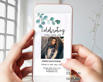 Eucalyptus Memorial Invite, Greenery Electronic Celebration of Life Announcement, Funeral Evite, Digital Memorial, Digital Funeral Invite