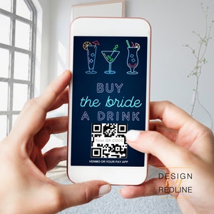 Drink Card per la sposa con codice QR, idee festa addio nubilato, da stampare PDF
