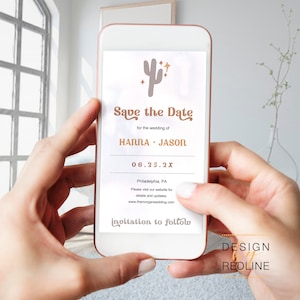 Annuncio di matrimonio digitale stile boho tema deserto, invito elettronico per smartphone, download istantaneo PDF da editare