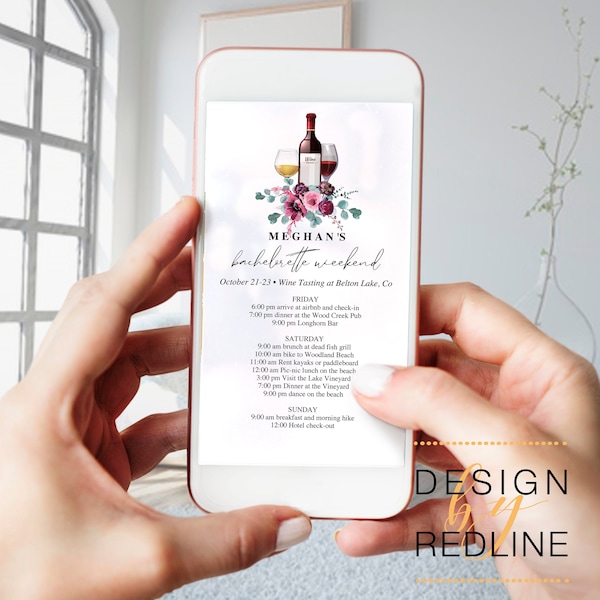 Wine Tasting Weekend Itinerary Template - Bachelorette Weekend Digital - Birthday Weekend Itinerary - Digital Schedule download - PDF