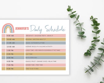 DAILY Schedule template for kids, rainbow, daily routine planner printable, homeschool planner blank,