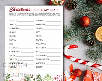 Finish my frase Christmas Game, Christmas Party game printable, Holiday Party finish frase Game print yourself JPG file