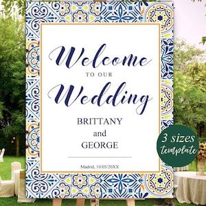 Orange and Blue Tiles Welcome Wedding sign printable, Tiles Weddings signage, INSTANT Download template sign, PDF #PLT