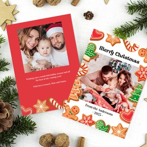 Auguri di Natale biglietto con foto e biscottini, biglietto moderno, template da modificare e stampare