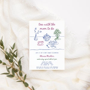 Baby Shower a tema tea party, biglietto invito per arrivo bambino, da stampare, editabile con Corjl