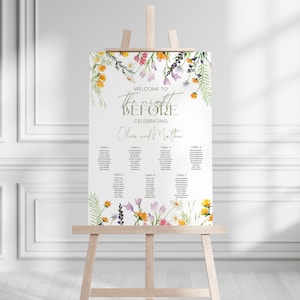 Rehearsal Dinner Seating chart and welcome template, The night before signage, wildflowers modern, meadow flowers sign editable