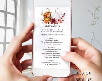Pumpkins Fall Weekend Itinerary Digital template, birthday, bachelorette, hen party, digital schedule, eidtable program AA027