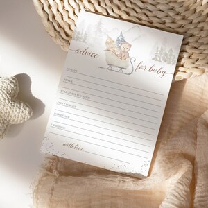 Tarjeta de consejos para baby shower de invierno, tarjeta de consejos para bebés de espera de Bearly, colores neutros de género de nieve descarga instantánea AA020