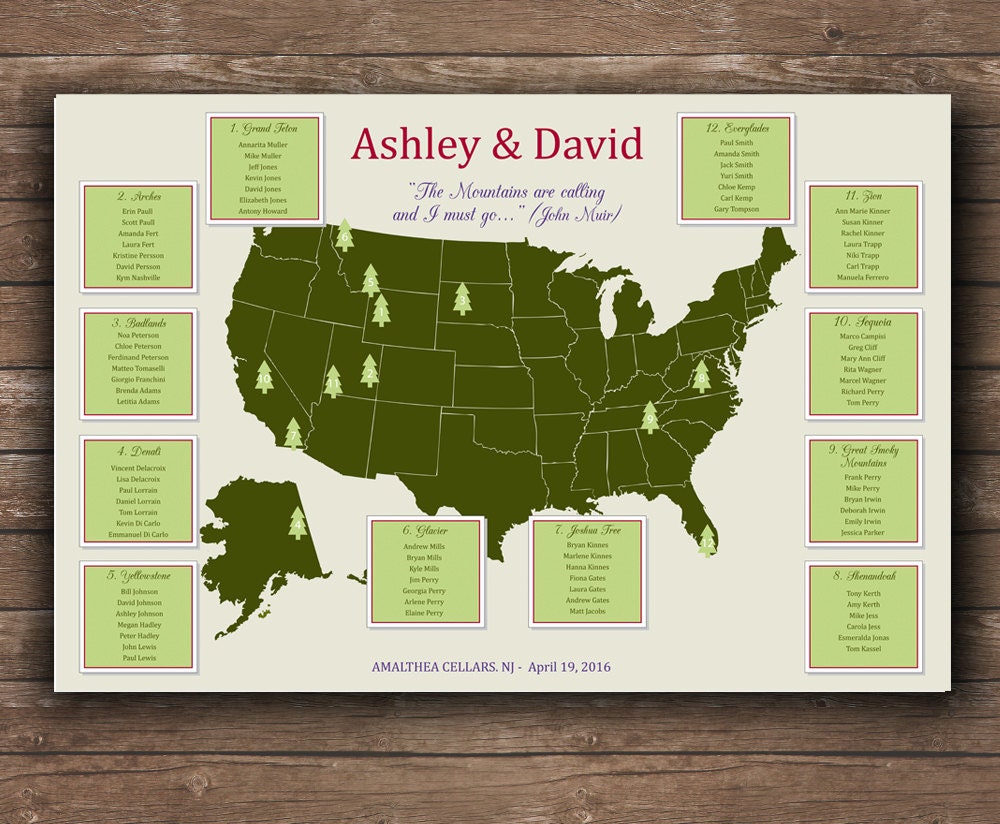 Us National Parks Wedding Seating Chart Unique Seating Plan Printable File National Parks Map