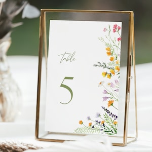 Wildflowers Table Numbers printable, boho floral table cards, table decor, 30 tables instant download