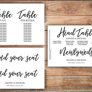 Hochzeit Sitz Diagrammvorlage, druckbare a4 Karten, Kalligraphie elegante Teableau de Mariage, Sitz Plan sofort-Download, PDF-Datei Bild 2