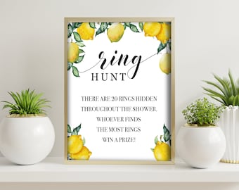 Bridal Shower Game, Ring Hunt Sign Printable, Lemons, Main squeeze, Find the Ring game sign, PDF