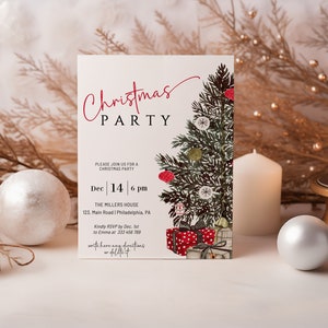 Invito Festa di Natale con albero addobbato natale con gli amici, elegante, edita con Corjl