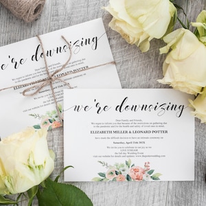 Tarjeta de reducción de boda pospuesta, Anuncio de boda pospuesta, Boda reprogramada, Cambio de planes de boda, PDF