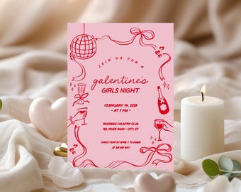 Galentines Day Invite, Editable Valentine's Party Text Invitation Template, Galentine's Girls Night, Doodle Hand Drawn coquette AA104
