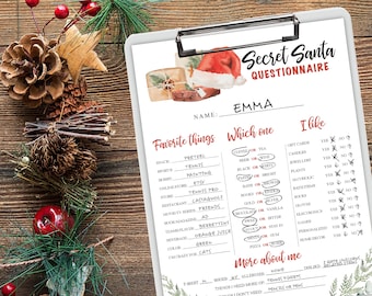 Printable Secret Santa Geschenk Austauschfragebogen, Weihnachtsgeschenke Spiel, Holiday Party, Arbeit Secret Santa, sofortiger Download