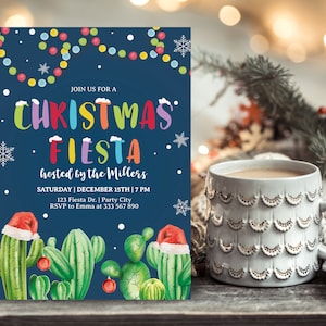 Invito Festa di Natale messicano con cactus, Natale tema fiesta,  template da modificare e stampare