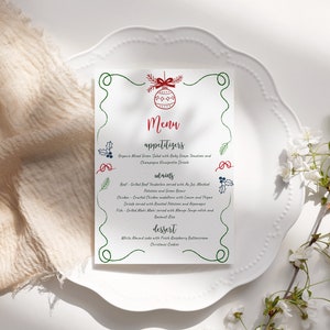 Christmas Menu hand drawn template, retro doodles wavy border holiday dinner menu card, editable Handwritten menu  printable AA042