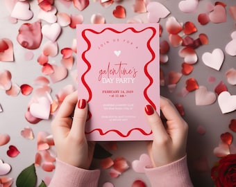 Galentines Day Party Invitation Template, Printable Galentine's Day Party Invite, Friends Valentine's Day Brunch editable printable AA06