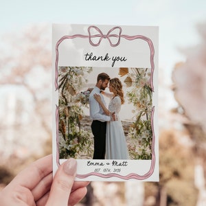 Thank you photo card template, bow wedding keepsake favor for guests, double sided 2 photos personalized letter, whimsical funky AA045 image 4