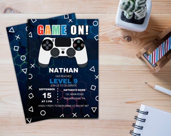 Video Game Birthday Party Invitation template, Gamer Party Invite printable, Boy Girl Controller Digital Editable Instant download PDF