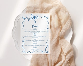 Menu card template, Whimsical Bow, Hand drawn ribbon quirky, Dinner Menu template,  AA045