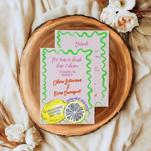 Invito Matrimonio unico e di tendenza, limoni disegnati a mano, amalfi, sicilia, partecipazioni di nozze template da stampare