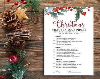 Christmas Phone Game printable, Holiday Party Fun, Christmas What's in your phone, Instant Download - FLG