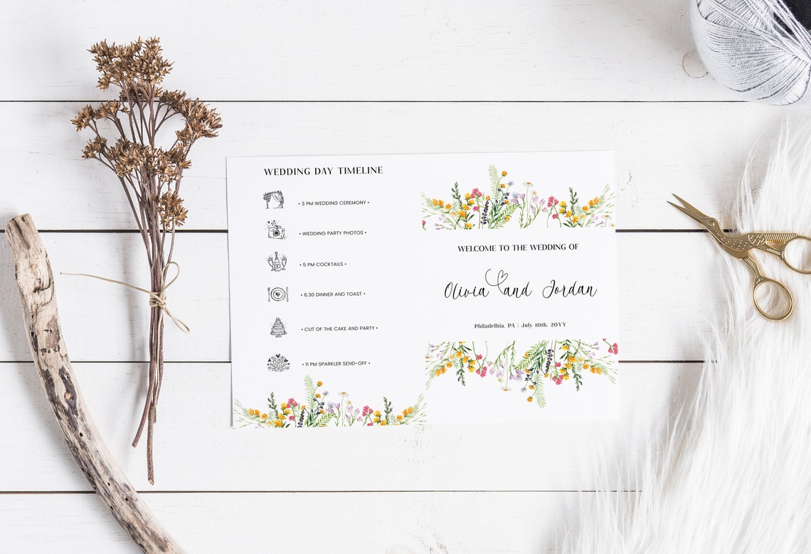 Wildflower Wedding Program Template, Wedding Day Floral Program ...