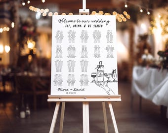 Hand drawn wedding seating chart, Quirky Table Seating, Whimsical Wedding Table Plan, Fun Wedding Seating Chart template, be seated AA059