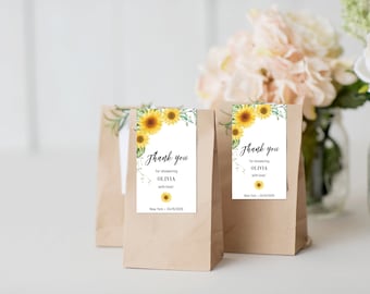 Sunflowers Favor Tags template, editable Thank you tags, Rustic sunflowers tags, edit with Corjl