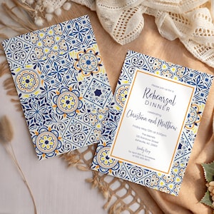 Invito con maioliche blu, elegante e moderno, template da personalizzare e stampare
