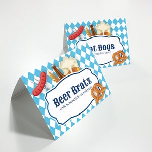 Oktoberfest buffet signs printable, editable food stations tent cards instant download template