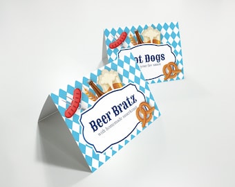 Oktoberfest buffet signs printable, editable food stations tent cards instant download template