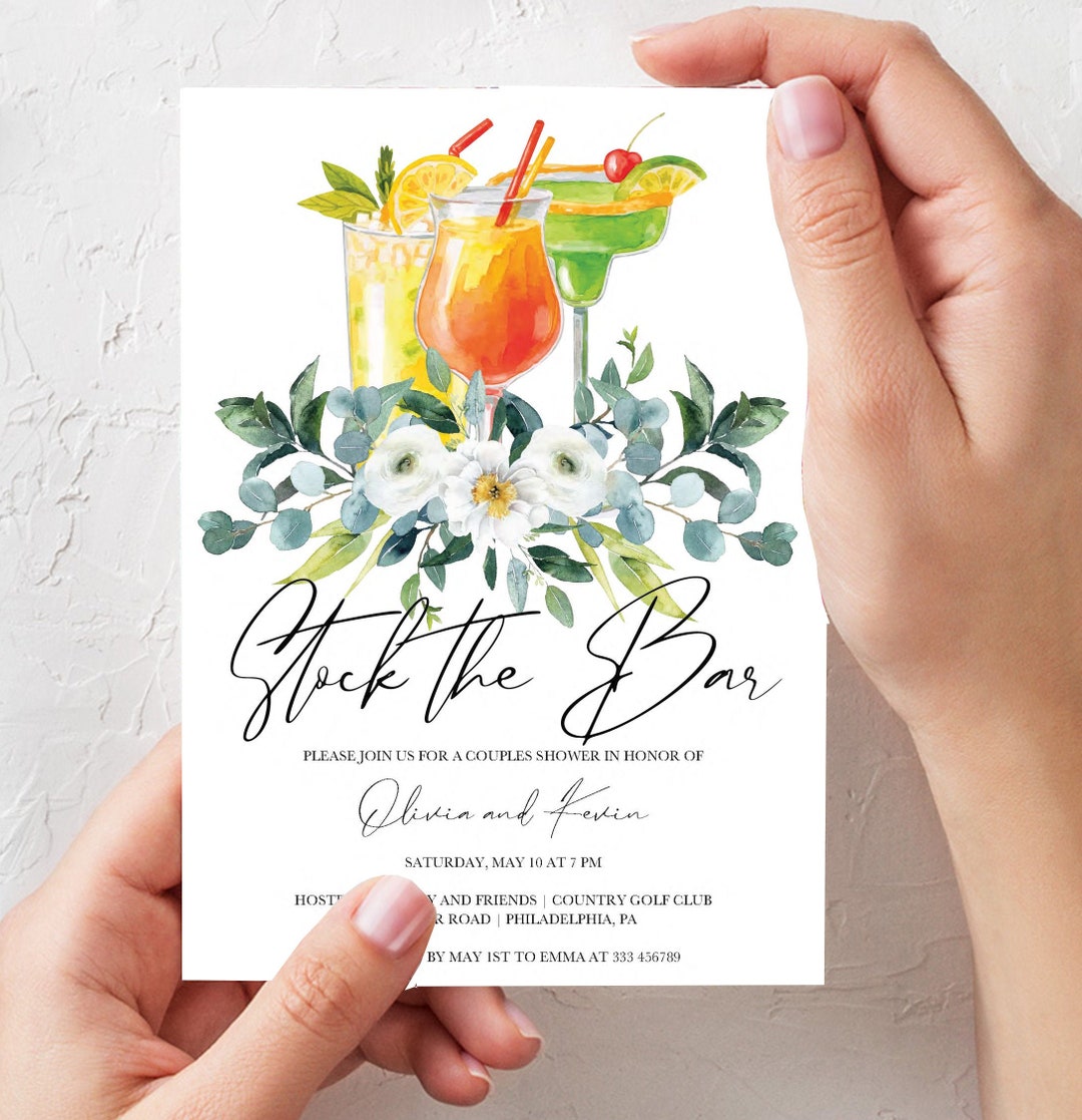 Floral Stock the Bar Invitation Printable, Greenery Couple Shower ...
