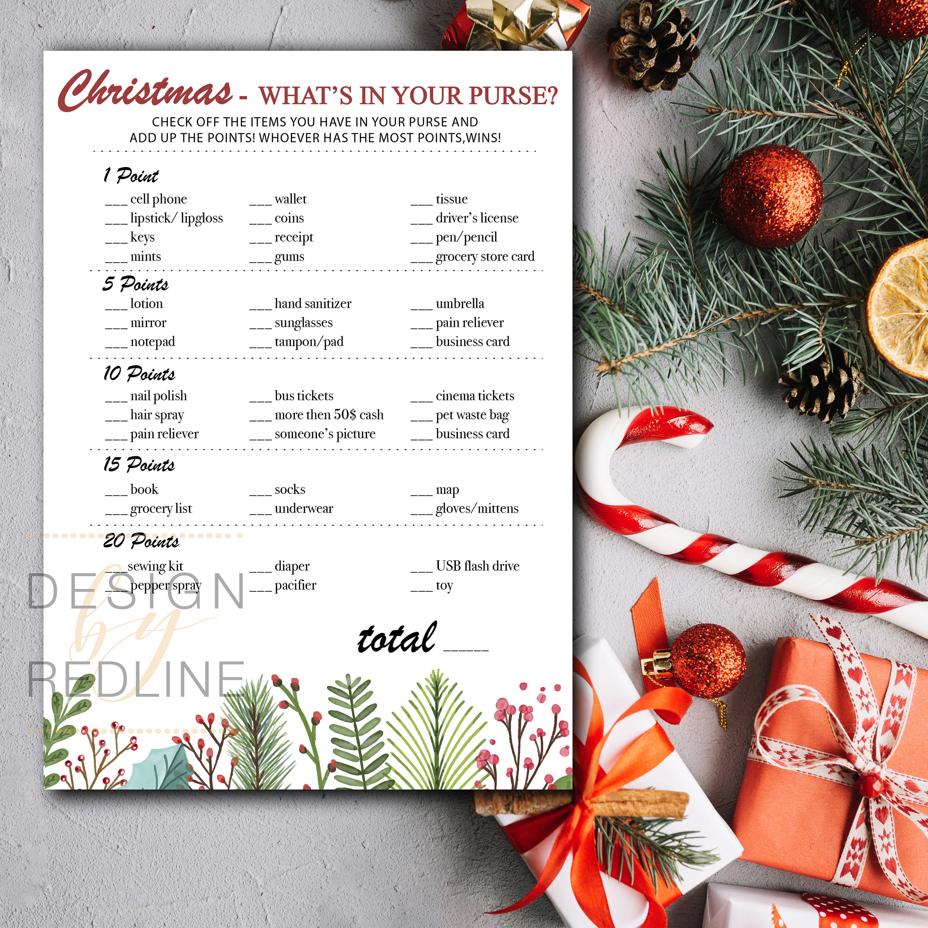 What's in your purse christmas game, printable holiday party game, funny game for groups and adults instant download What's in your purse christmas game, printable holiday party game, funny game for groups and adults instant download