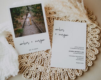 Minimal Wedding Invitation printable, Modern Simple Wedding Invite template, editable photo wedding invitation PDF