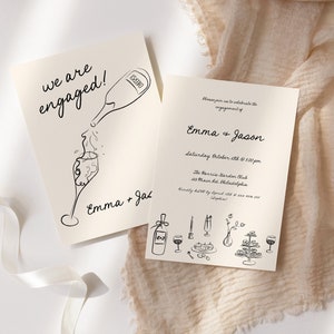 Engagement Party Invitation Template, Hand Drawn Scribble Illustrations engagement announcement, cheerful black and white AA059