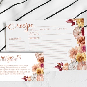 Bridal Shower ricetta scheda template e richiesta con bellissimi fiori autunnali e zucche, template editabile con Corjl