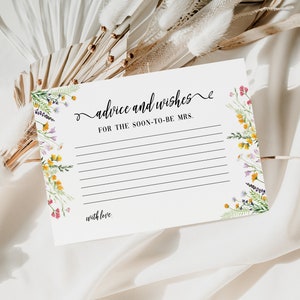 Bridal Shower Advice Card printable, Wildflowers bridal template, Advice and wishes for the bride, spring floral advice card template