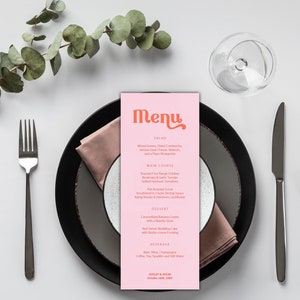 Retro Pink and Orange Menu Card Printable, Fancy Font, Bold Font Menu ...