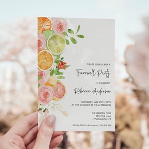 Invito festa con agrumi e fiori colorati, festa estiva  da stampare AA074