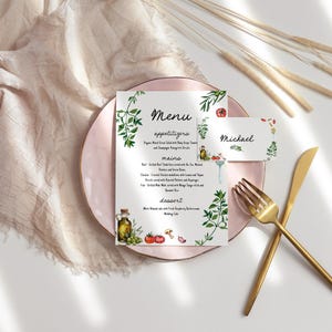 Italian Style Wedding Menu template, Food Illustration menu and place card instant download, that's amore AA086