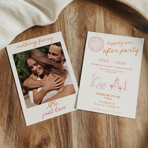 Parteciapzioni matrimonio originali con disco ball e disegni a mano libera, template da stampare, fotografia sul retro, AA059