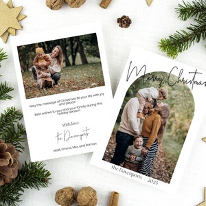 Auguri di Natale biglietto con foto ad arco, biglietto moderno, template da modificare e stampare