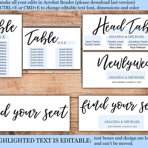 Hochzeit Sitz Diagrammvorlage, druckbare a4 Karten, Kalligraphie elegante Teableau de Mariage, Sitz Plan sofort-Download, PDF-Datei Bild 4