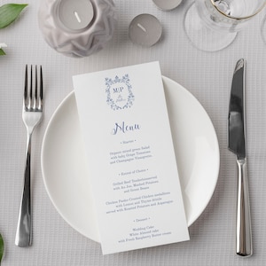 Menu per matrimonio, battesimo, compleanno con elegante monogramma da editare e stampare