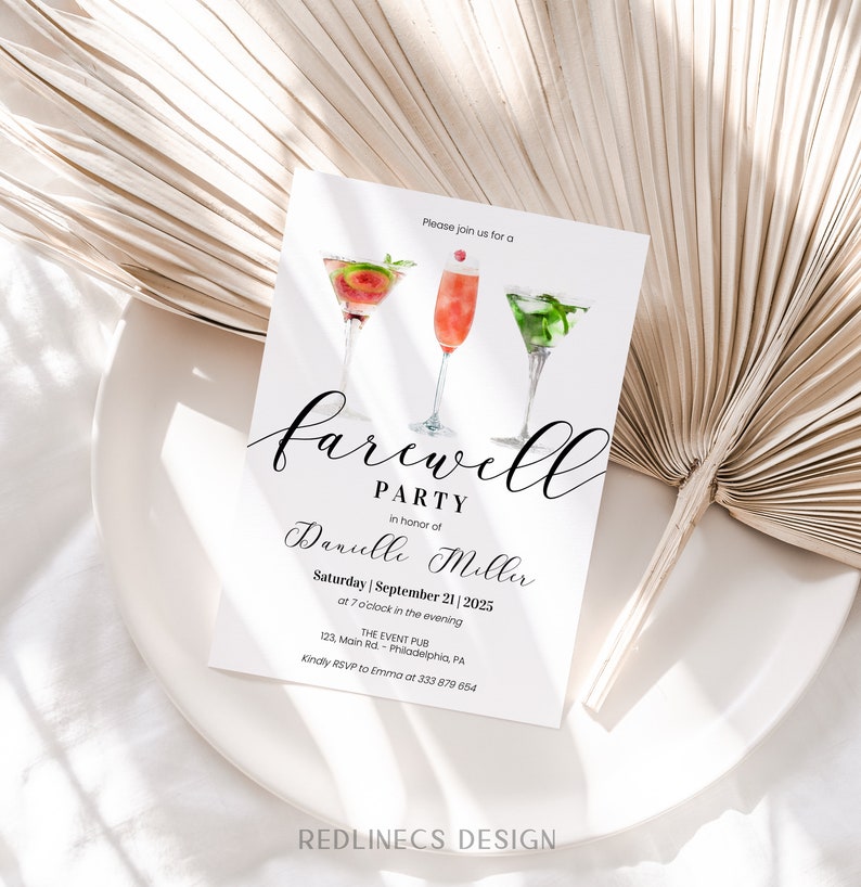 Farewell Party Invitation Template Cocktails Farewell - Etsy